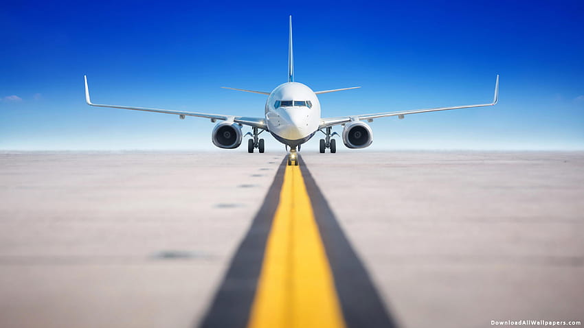 Avião de passageiros, pista, decolagem, aeroporto, vista frontal, aviação papel de parede HD