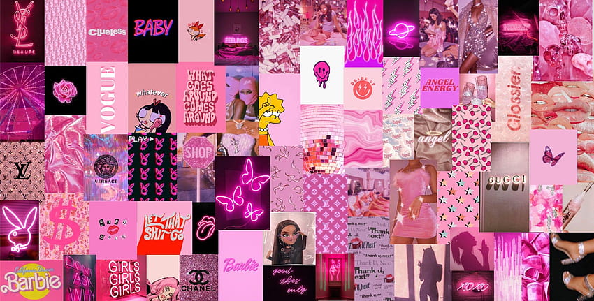 Neon Pink Boujee Aesthetic Wall Collage Kit Digital คอมพิวเตอร์แบดดี้สีชมพู วอลล์เปเปอร์ HD