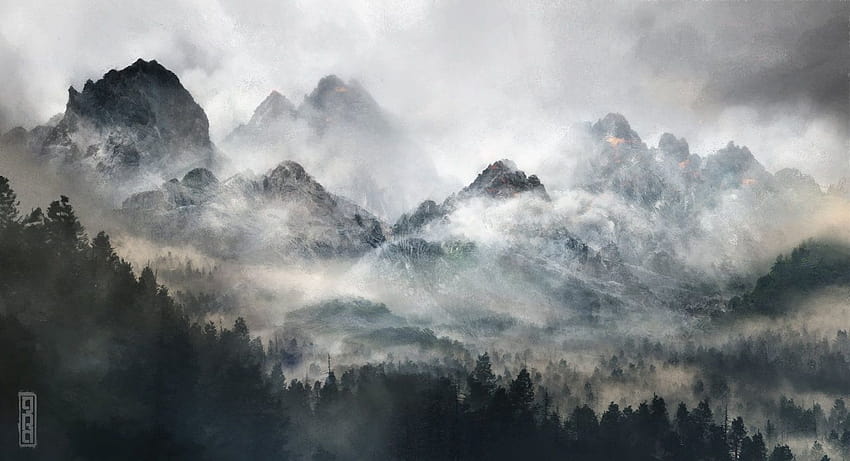 Montagnes brumeuses Fond d'écran HD