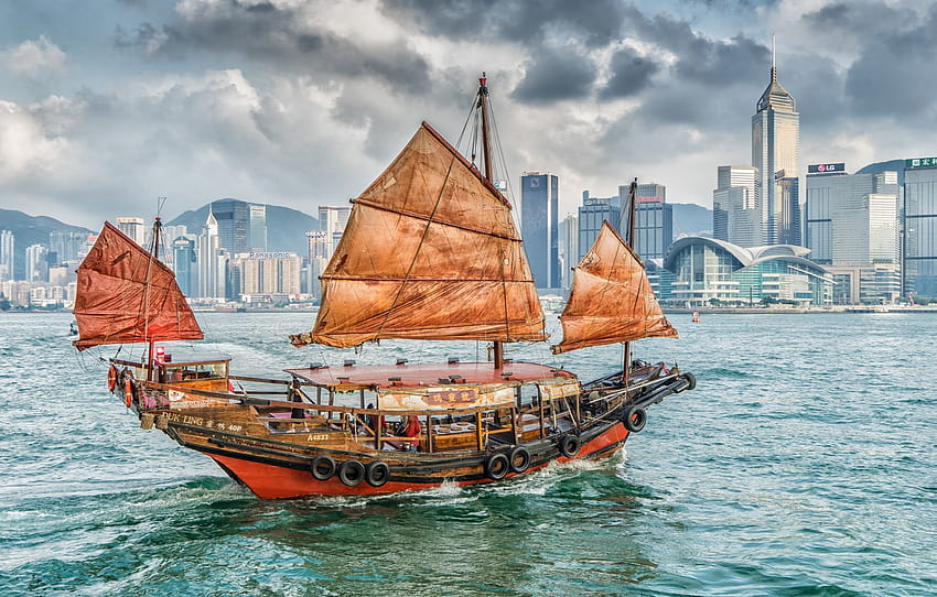 building, home, Bay, Hong Kong, harbour, Hong Kong, junk, The Victoria Harbour, Kowloon, Kowloon, Victoria Harbor , section город HD wallpaper
