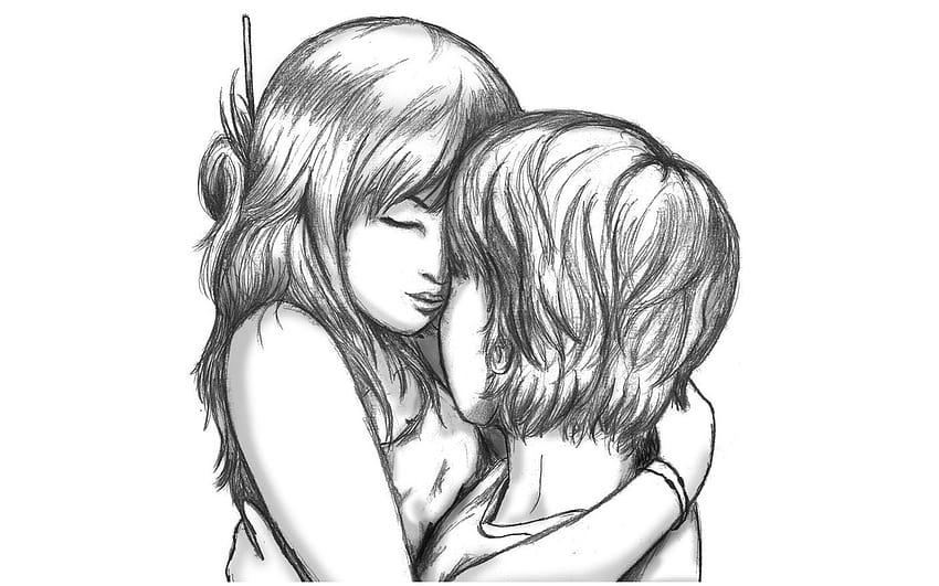 Anime Love Pencil Drawing Cute Love Drawings, cute girls sketch HD wallpaper