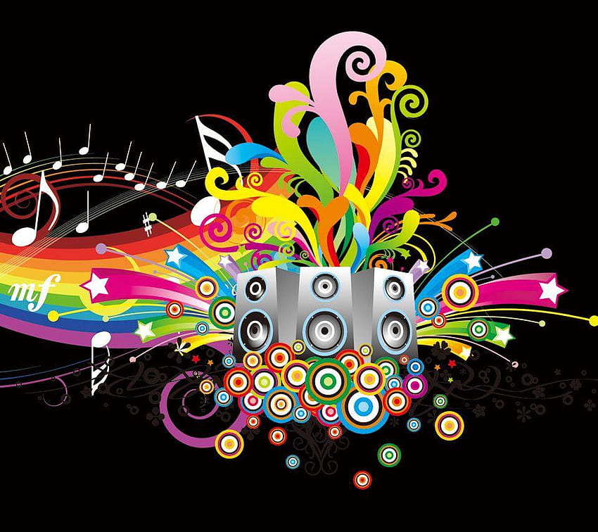 Фонове с музикални ноти на дъгата, фонове, цветен фон с музикален знак HD тапет