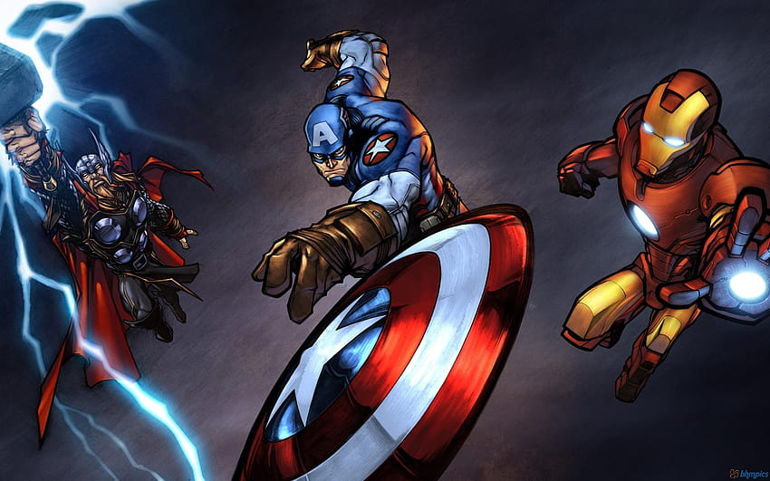 Iron Man Kapitan Ameryka Thor , kreskówka/komiks, mężczyzna, żelazo, animowany Kapitan Ameryka Tapeta HD