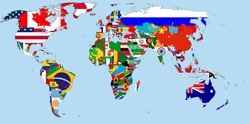 peta dunia keren dengan bendera, bendera internasional Wallpaper HD