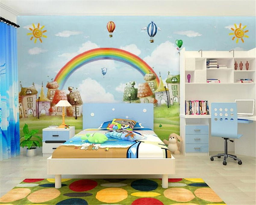 beibehang Custom 3d mural mushroom rainbow naive cartoon HD wallpaper