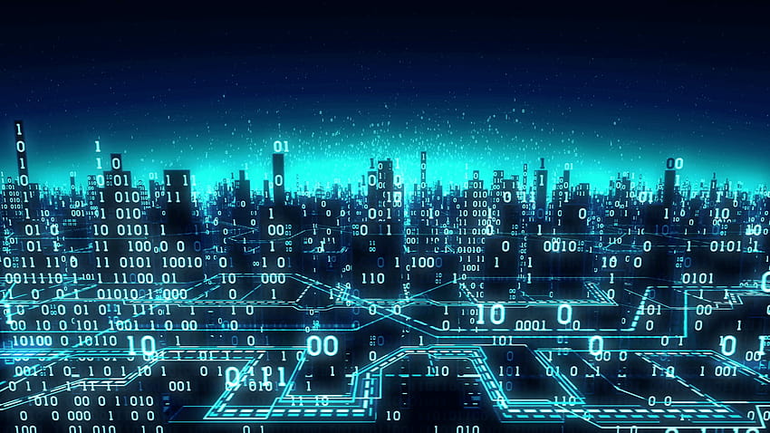 Vista aérea de la ciudad binaria futurista abstracta, una ciudad de alta tecnología fondo de pantalla