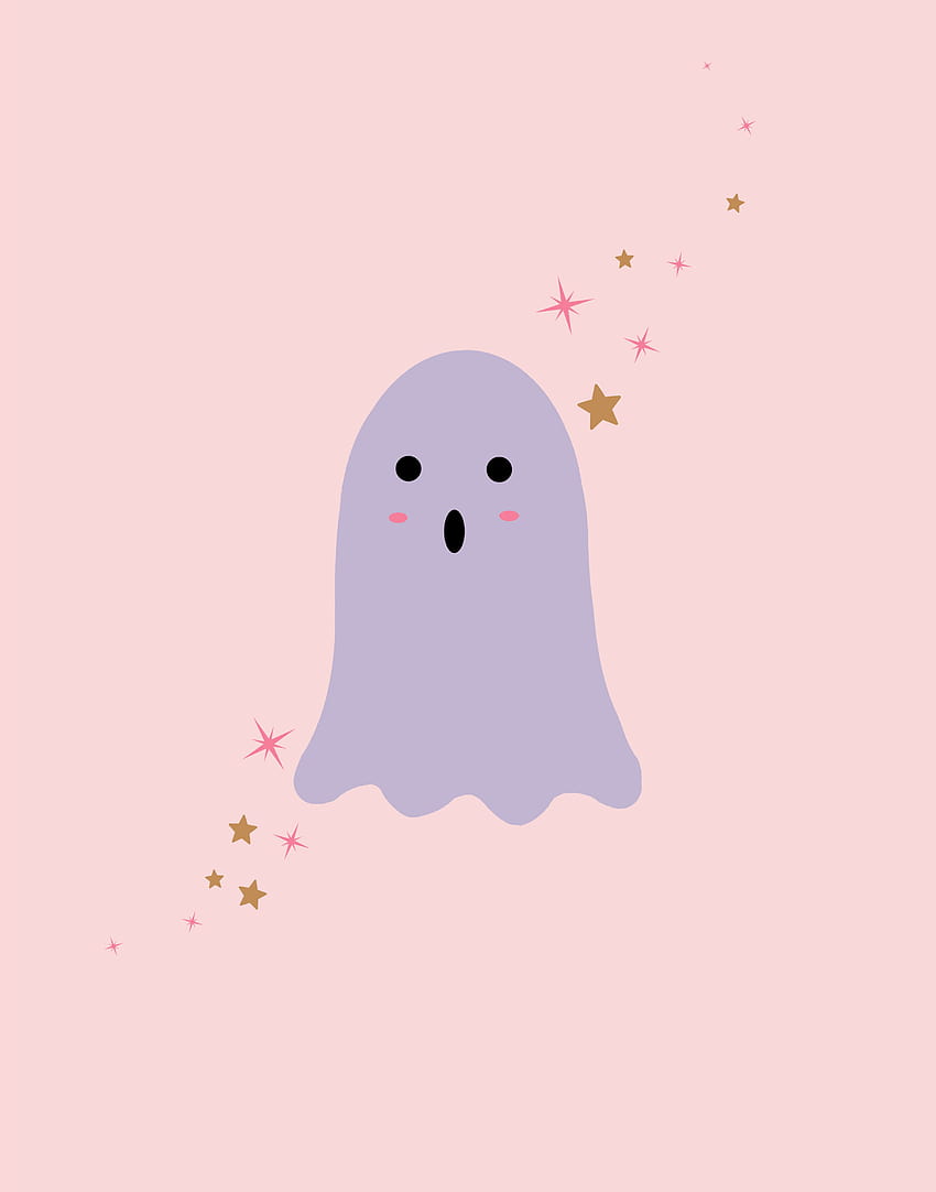 Halloween cute small ghost, halloween digital decor, printable wall art, nursery kid wall decor, purple spirit, gold pink stars, halloween ghost aesthetic HD phone wallpaper