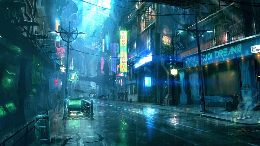 3840x2160 Cyberpunk, Futuristico, Città, Piove, lo fi Sfondo HD