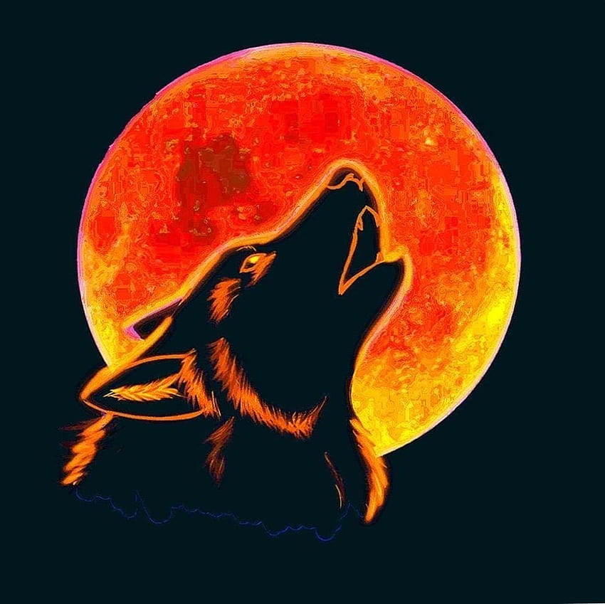 Wolf Howling At The Red Moon, orange wolf HD wallpaper