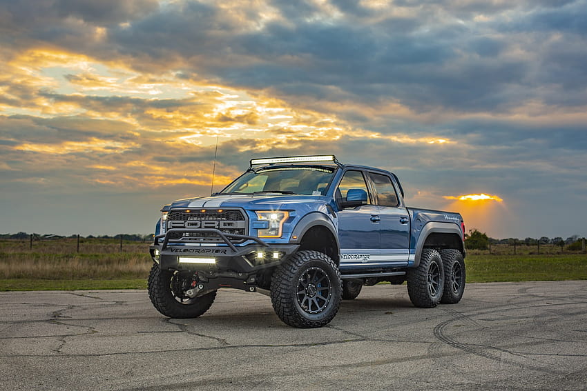 Hennessey VelociRaptor 6×6 Di Ford Performance Blue dengan White Racing Stripes, ford 6x6 Wallpaper HD