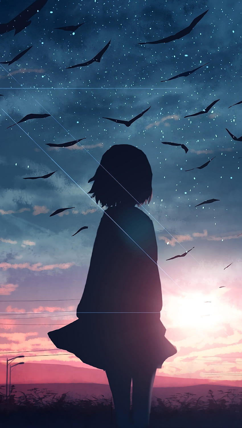 Silhouette of an anime girl on the background Vector Image