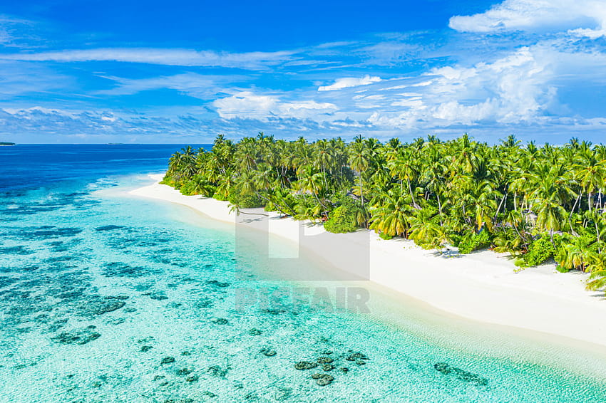 Beach nature from aerial view. Perfect tranquil beach scene, soft sunlight and white sand and blue endless sea as tropical landscape. Luxury resort hotel, vacation and holiday landscape, summer beach aerial view HD wallpaper