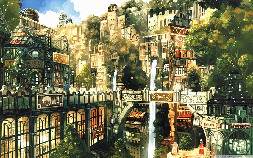 Wallpaper : city, cityscape, anime, town, canal, tree, landmark, urban  area, waterway, human settlement, neighbourhood 1440x900 - witoj - 175250 -  HD Wallpapers - WallHere