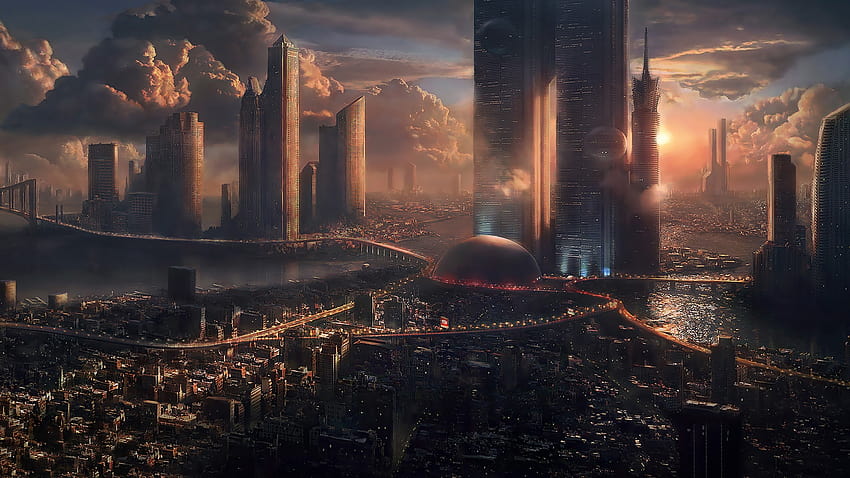 5 Futuristic Cities, city of gamers HD wallpaper