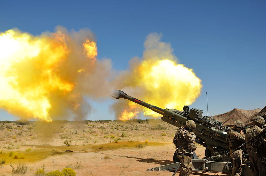 : M777 Howitzer Artillery, firing cannons HD wallpaper