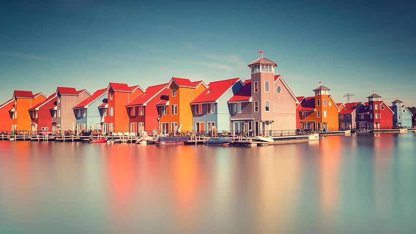 Farbige Häuser, Groningen, Niederlande HD-Hintergrundbild
