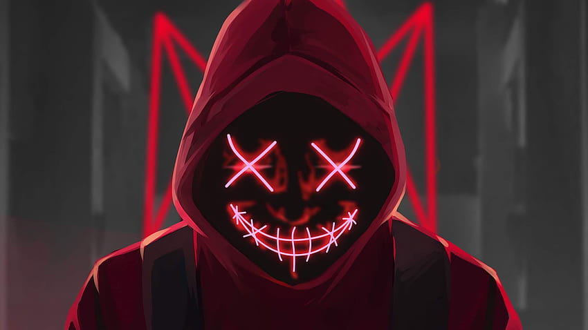 Anonymous Red Mask Neon, neon anonymous HD wallpaper