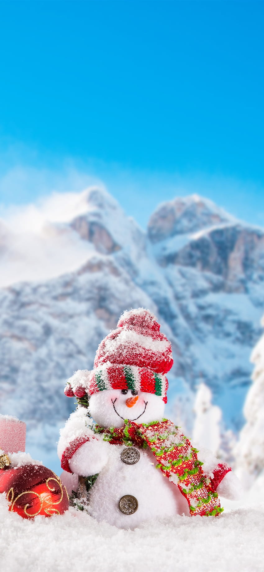 Christmas, snowmen, snow, trees, mountains, winter 1242x2688 iPhone 11 Pro/XS Max , background, christmas snow mountains HD phone wallpaper