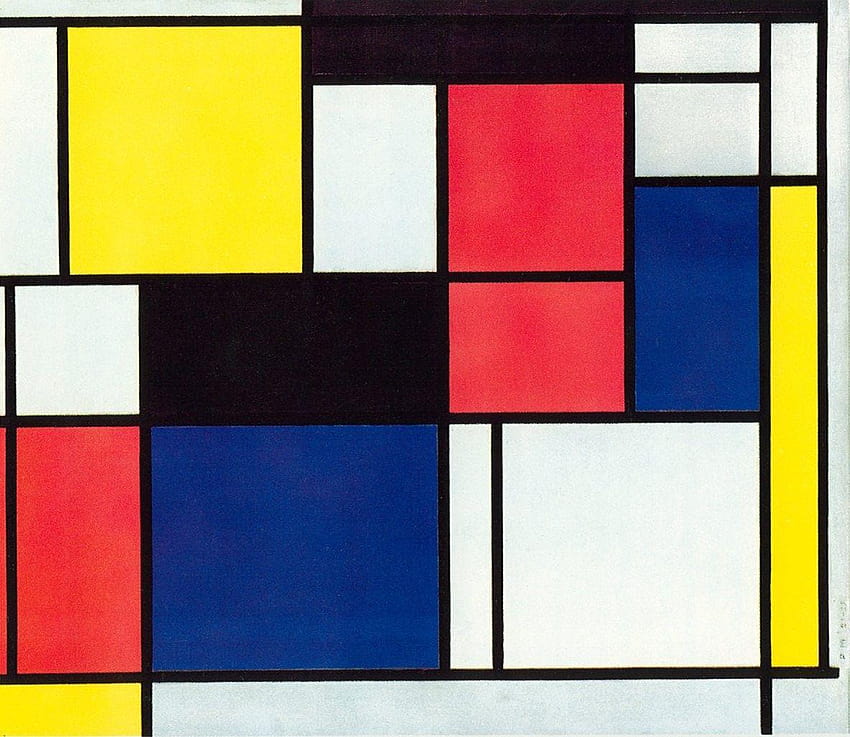 Piet Mondrian 1927 творба Композиция с червено, жълто и синьо HD тапет