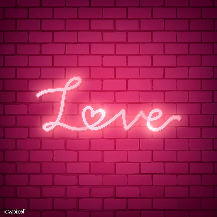Neon light love word on brick wall, neon brick design on pink HD phone wallpaper