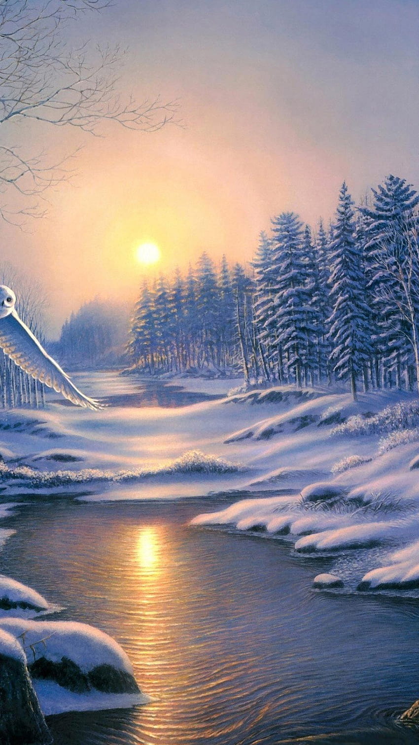 Winter Landscape Painting Scenery Android, scenery android phone HD phone wallpaper