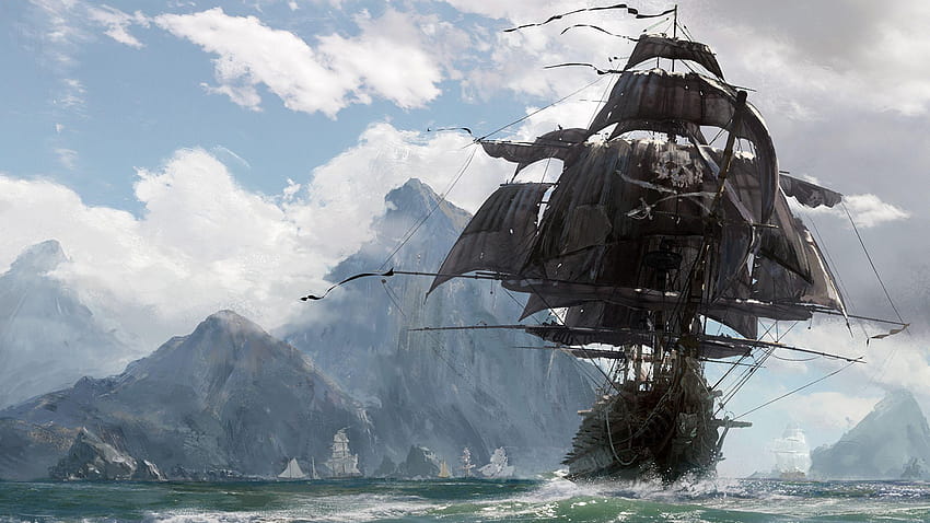 Игри Pirates Ships Skull and Bones Sailing 2560x1440, черепни кости HD тапет