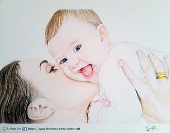 Mother And Child Drawing by Ellen Fasthuber-Huemer | Saatchi Art