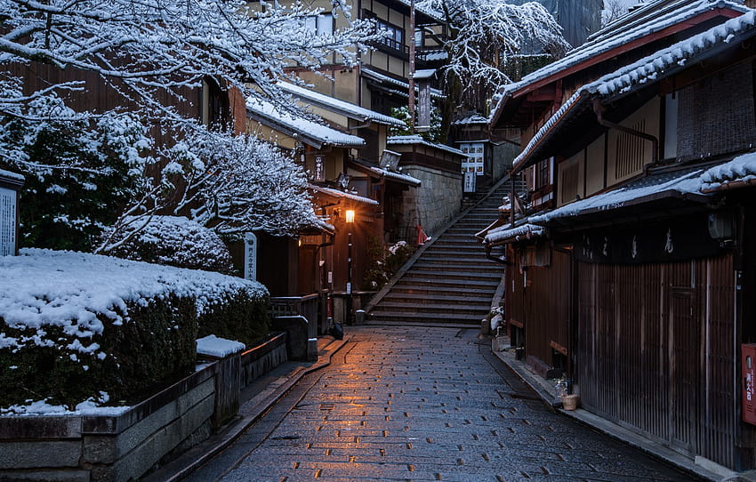 Home, Winter, Road, The City, Japan, winter city street HD wallpaper
