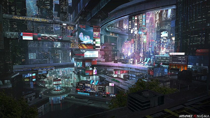 Cyberpunkowe miasto przyszłości, dystopijne miasto Tapeta HD
