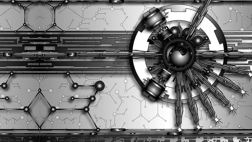 : abstract, metal, technology, gray, vector art, angle, wheel, graphics, 1920x1080 px, computer , black and white, monochrome graphy 1920x1080, white technology HD wallpaper