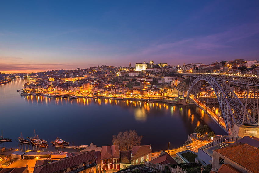 Porto Portogallo Ponti Notte Fiumi Città Sfondo HD