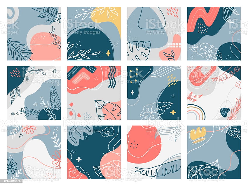 Ręcznie rysowane tła Doodle modny abstrakcyjny kwiatowy plakaty banery mediów społecznościowych kreatywny współczesny estetyczny zestaw ilustracji wektorowych zbiory ilustracji Tapeta HD