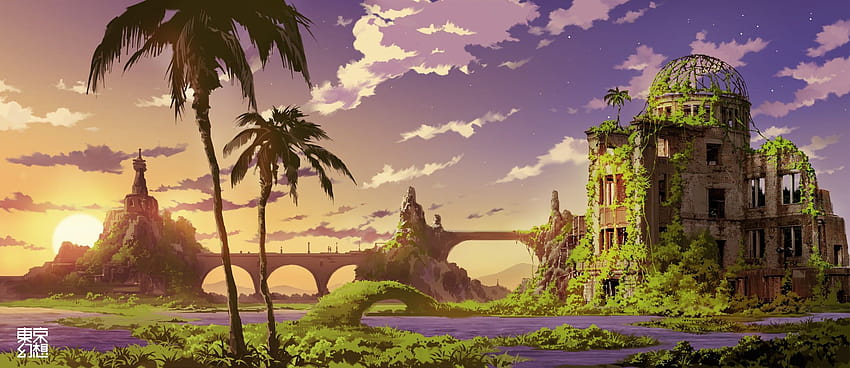 : paisaje, Arte fantasía, Anime, selva, inmuebles, captura de , computadora, sabana 2362x1023, Selva de anime fondo de pantalla
