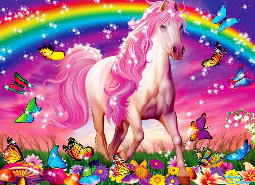 Unicornio colorido, unicornio brillante fondo de pantalla