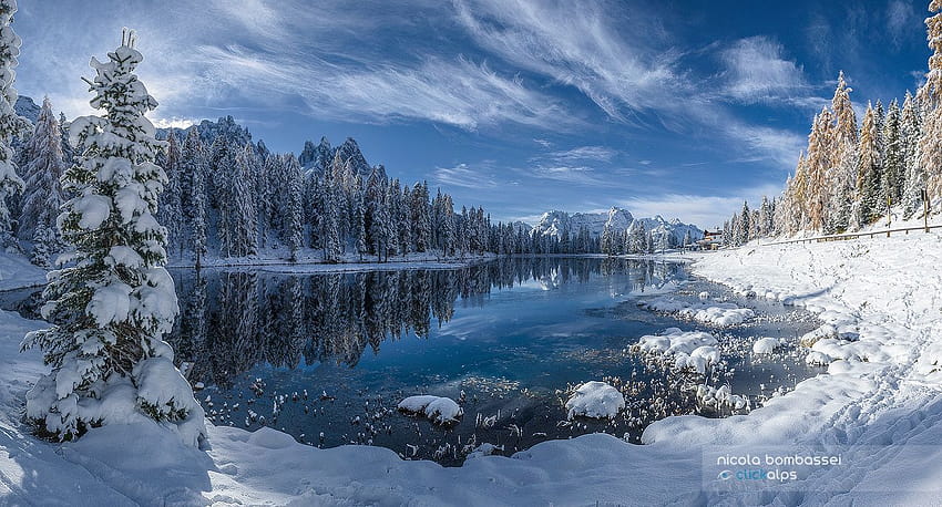 Arriva l'inverno sul Lago d'Antorno, lago antorno dolomites Sfondo HD
