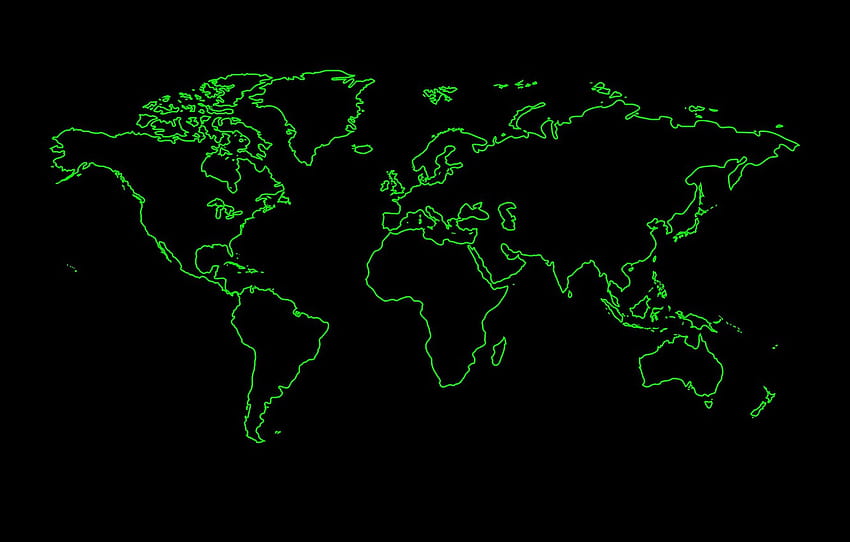 녹색, 세계, 검정색 배경, 세계 지도, 섹션 разное, 어두운 지도 HD 월페이퍼