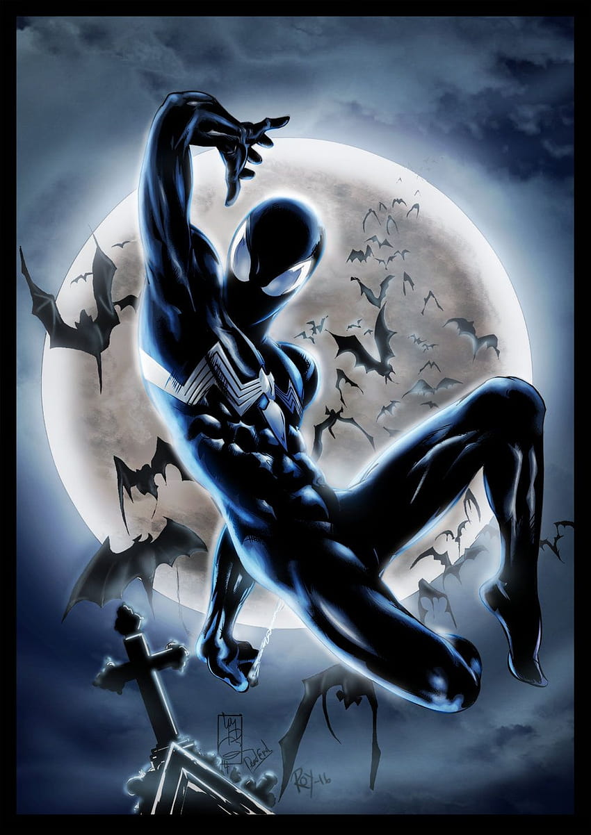 Черен костюм на Спайдърмен, публикуван от Мишел Кънингам, човек-паяк симбиот HD тапет за телефон