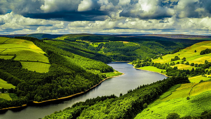 Reino Unido, , colinas, río, árboles, cielo, Naturaleza fondo de pantalla