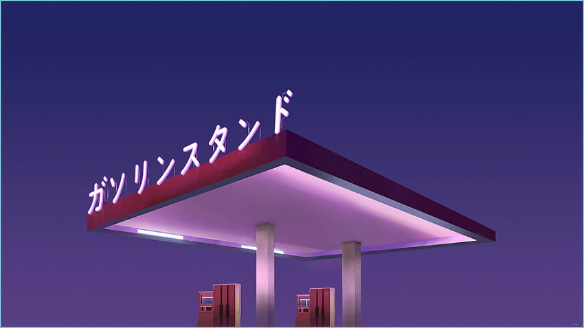 Neon Gas Station, retrowave gas station HD wallpaper
