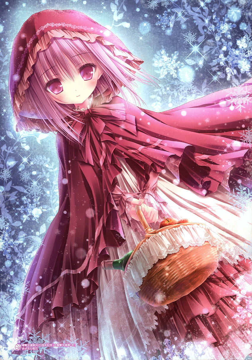2450x3502 Cute Anime Girl, Hoodie, Snow, Winter, Cape, Loli, Dress, Basket, cute anime girl winter HD phone wallpaper