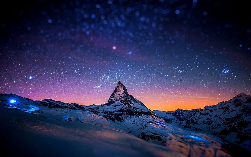 2560x1600 Góra, noc, gwiazdy, zima, światła, bokeh dla MacBooka Pro 13 cali, 2560x1600 zima Tapeta HD