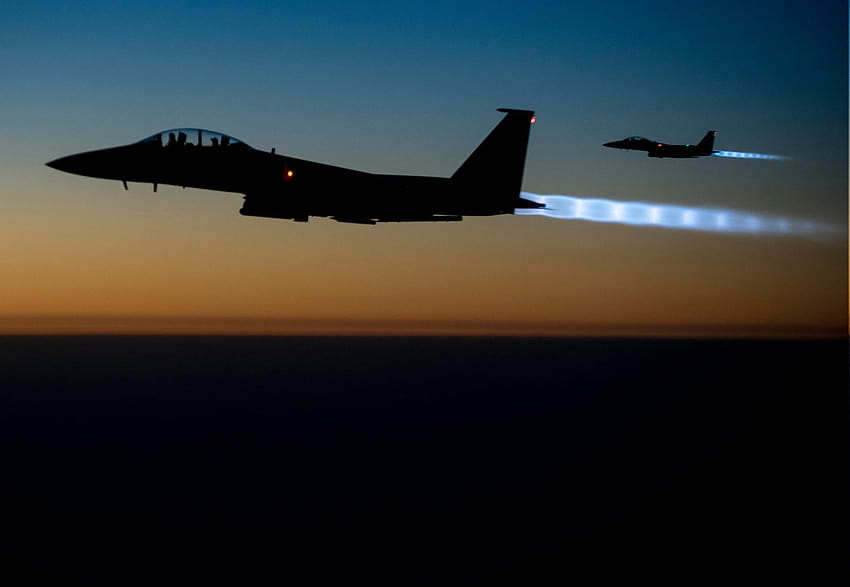 aereo, jet da combattimento, silhouette, notte, aereo militare, F 15 Eagle / e sfondi mobili, aerei militari Sfondo HD
