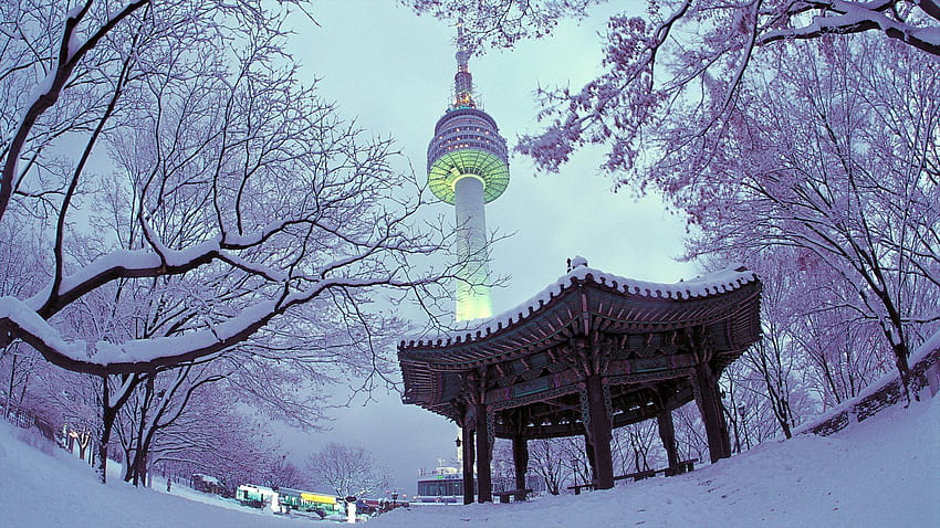 Южна Корея през зимата, корейска зимна естетика HD тапет