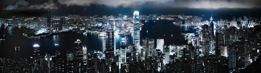 Victoria Peak Hong Kong Night Cityscape Dual Monitor Wallpaper HD