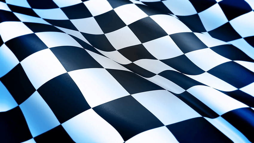 Flaga w szachownicę zmieszana z niebieskim tłem na pół ekranu, zapętlony ruch, niebieskie tło w kratkę Tapeta HD