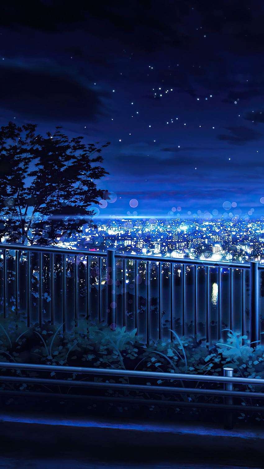 เมืองท้องฟ้ายามค่ำคืนคืนอะนิเมะอันเงียบสงบ วอลล์เปเปอร์โทรศัพท์ HD