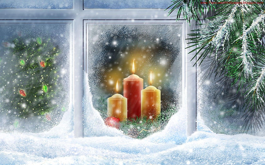 วางเทียนทิ้งไว้ที่หน้าต่าง ฉันจะกลับบ้านในวันคริสต์มาส และจะกลับบ้านในวันคริสต์มาส วอลล์เปเปอร์ HD