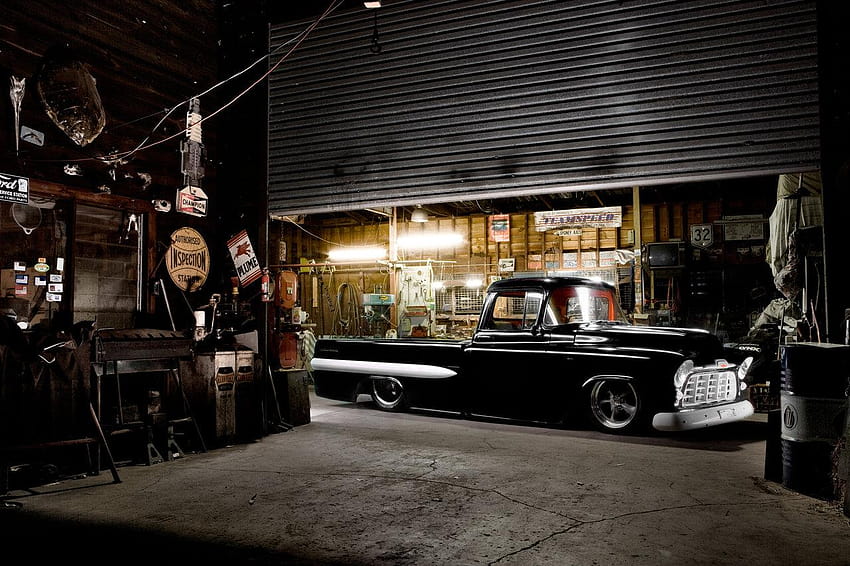 garaż: Garaż samochodowy, zabytkowy garaż Tapeta HD