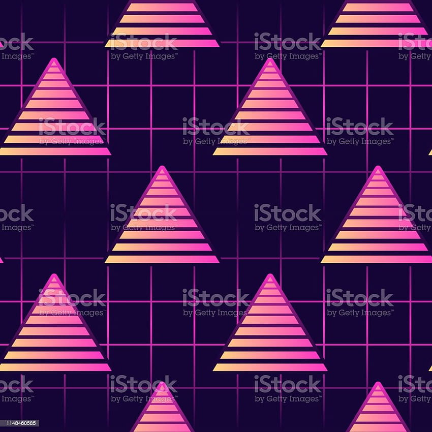 Neon 80s Style Seamless Pattern With Triangles Futuristic Digital Vector Vaporwave Retrowave Cyberpunk Aesthetics Pink Laser Grid Backgrounds Stock Illustration, christmas vaporwave Fond d'écran de téléphone HD