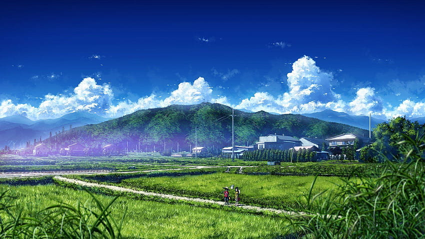anime nature ,nature,sky,natural landscape,grassland,green, anime grassland HD wallpaper